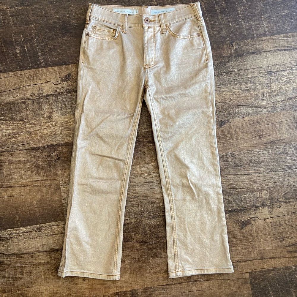 Rose Gold Jeans Pilcro and the Letterpress Metallic High Rise Flare